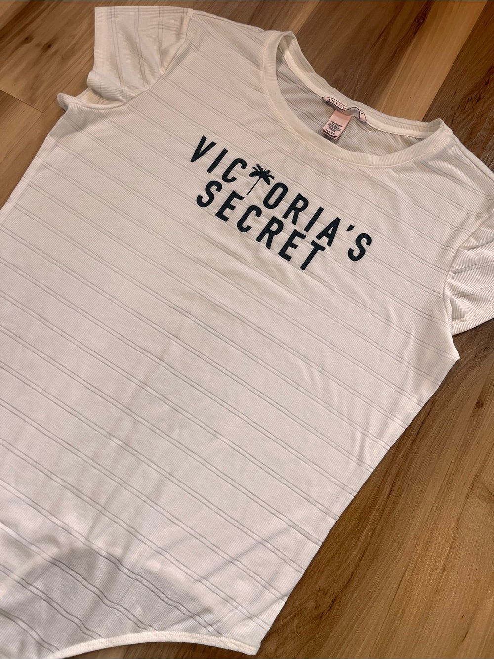 Victorias Secret VS XL White Ribbed Tee Shirt Bodysuit Cheeky Stretch Beach